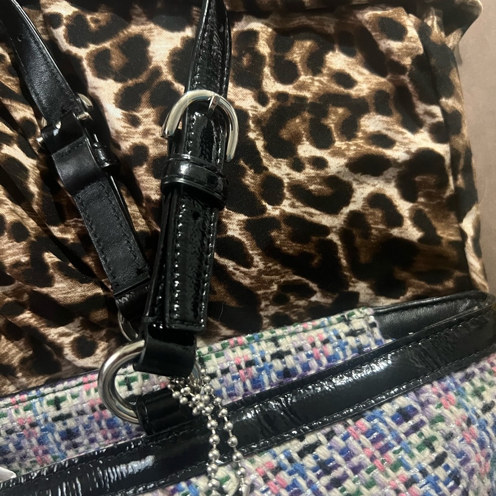 Coach Multicolor Tweed Tote with Black Patent Trim - Picture 3 of 12
